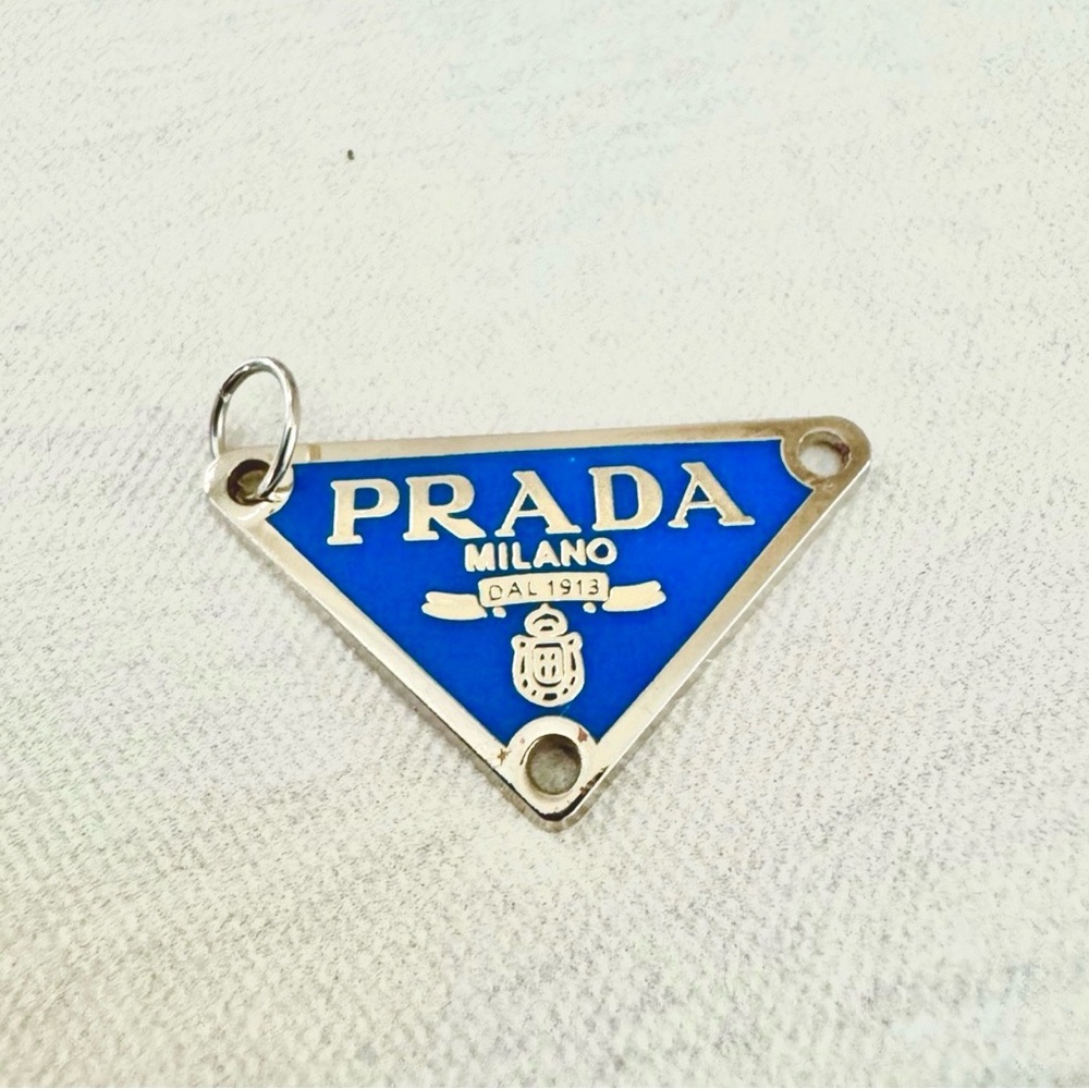 Prada Blue and Silver Triangle Pendant, Charm, Zipper Pull, Authentix